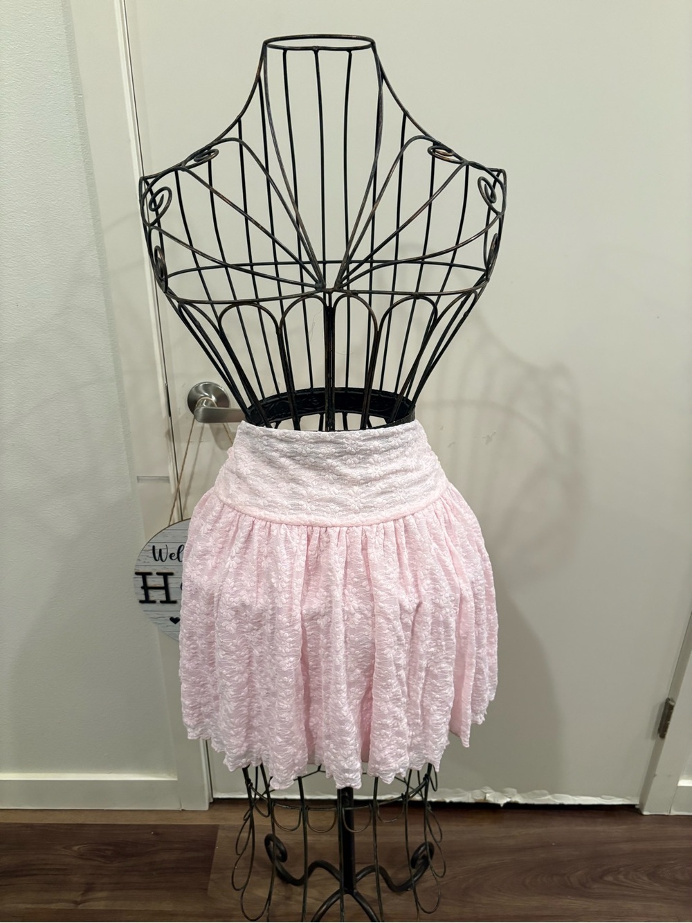 Planet Gold Pale Pink Floral Lace Skater Skirt